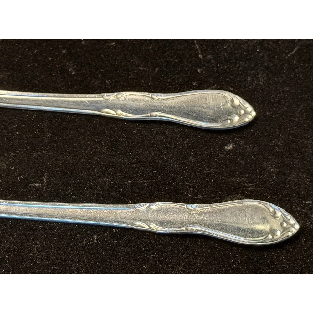 Simeon L & George H Rogers Iced Tea Spoons Stainless Steel Floral, Set of 2